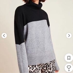 Anthropologie Two-Tone Cowl Neck Sweater in Black & Light Gray